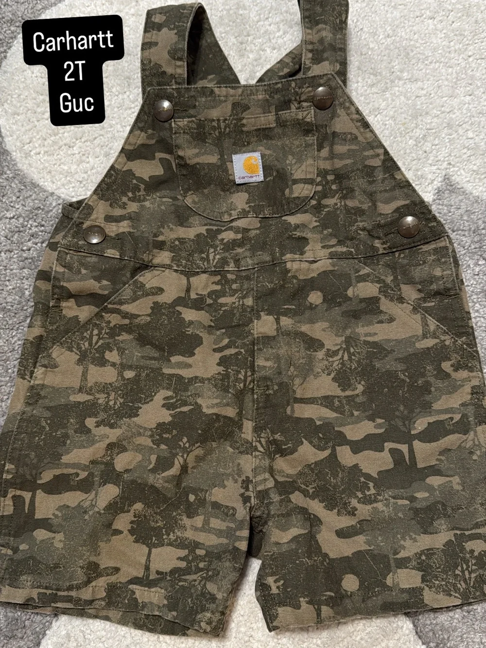 Carhartt Toddler Camouflage Short Overalls in Olive Brown